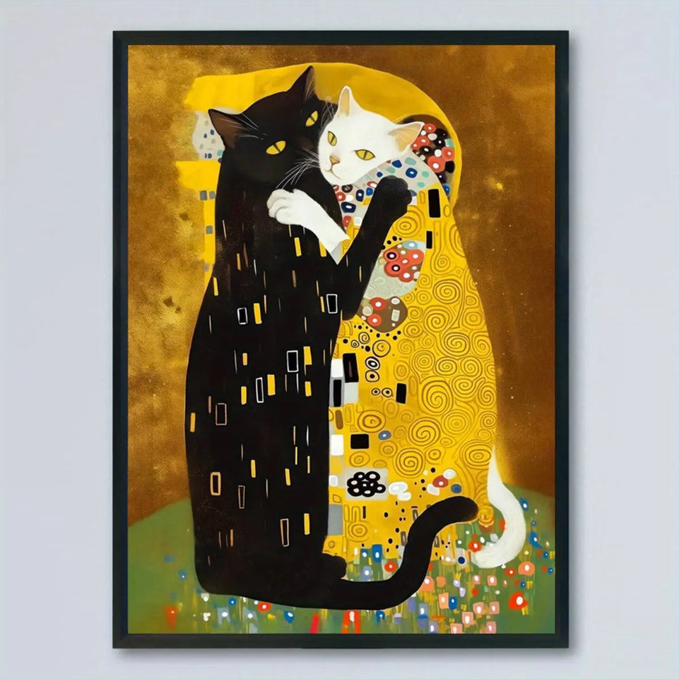 1pc Canvas Poster, Kitty Klimt Poster Art Prints De Dikhotomyart Print Poster Wall Art for Living Room, Wall Decor for Bedroom, Home Decor Room Decor Frameless June Wall Art
