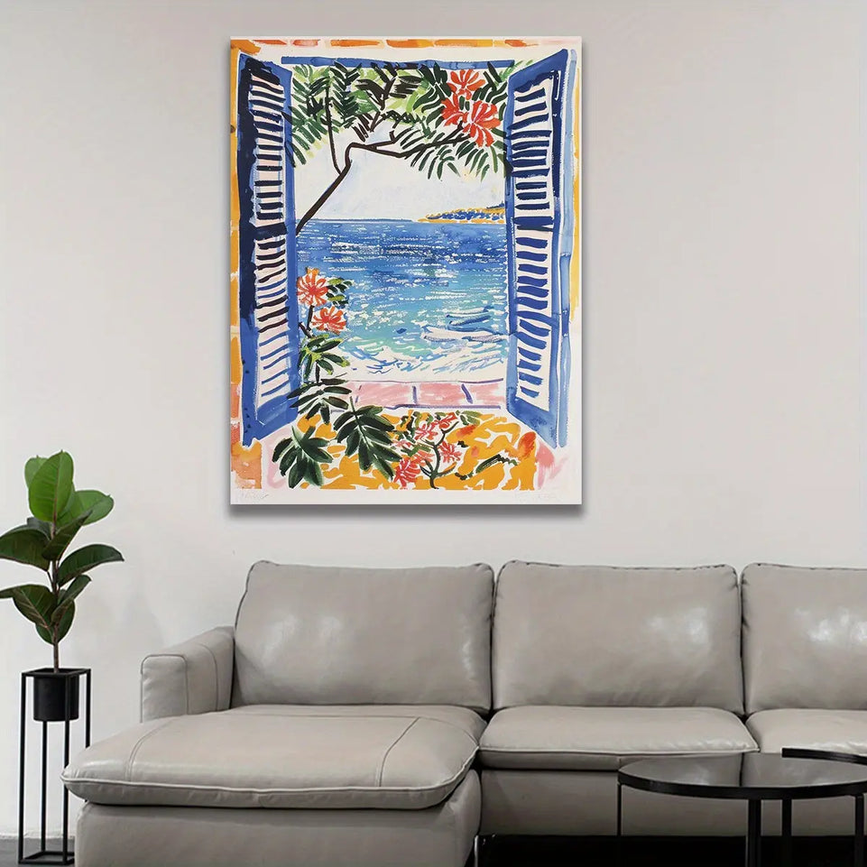 1PC Framed canvas wall decor, Ready to Hang for Home Decor, living room wall art, Window scenery painting decoration, Personalized modern art decoration, colorful wall art, room aesthetic, Home decorations Wall Art print June Wall Art
