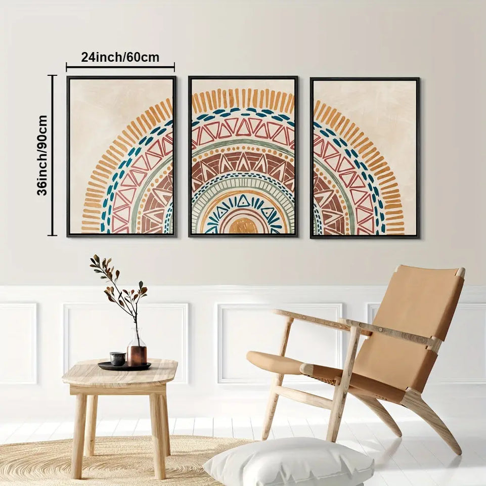 Set of 3 Wrapped Framed Canvas Canvas - Vibrant Modern Art Abstract Sun Geometric Pattern for Bedroom Living Room Corridor Wall Decoration - Perfect Winter Decor Gift or Room Decoration Accent (Wrapped Canvas) June Wall Art