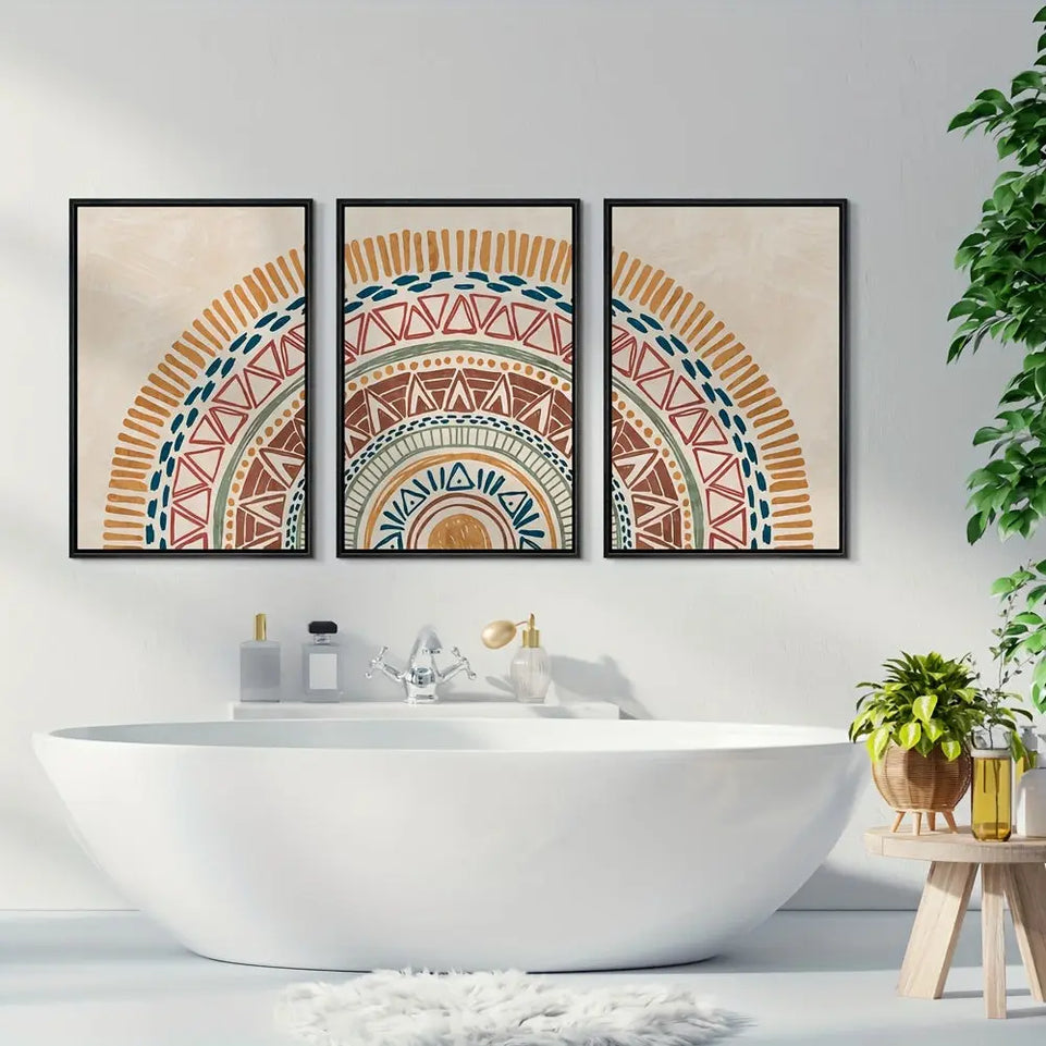 Set of 3 Wrapped Framed Canvas Canvas - Vibrant Modern Art Abstract Sun Geometric Pattern for Bedroom Living Room Corridor Wall Decoration - Perfect Winter Decor Gift or Room Decoration Accent (Wrapped Canvas) June Wall Art