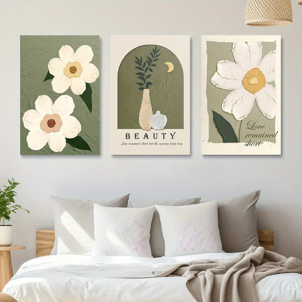 Set of 3 Floral Market Wall Art Canvas Painting Motivational Poster Bohemian Canvas Wall Art Modern Farmhouse Wall Decor Poster Ideal Gift for Bedroom Living Room Office Home Decor Holiday Decoration June Wall Art
