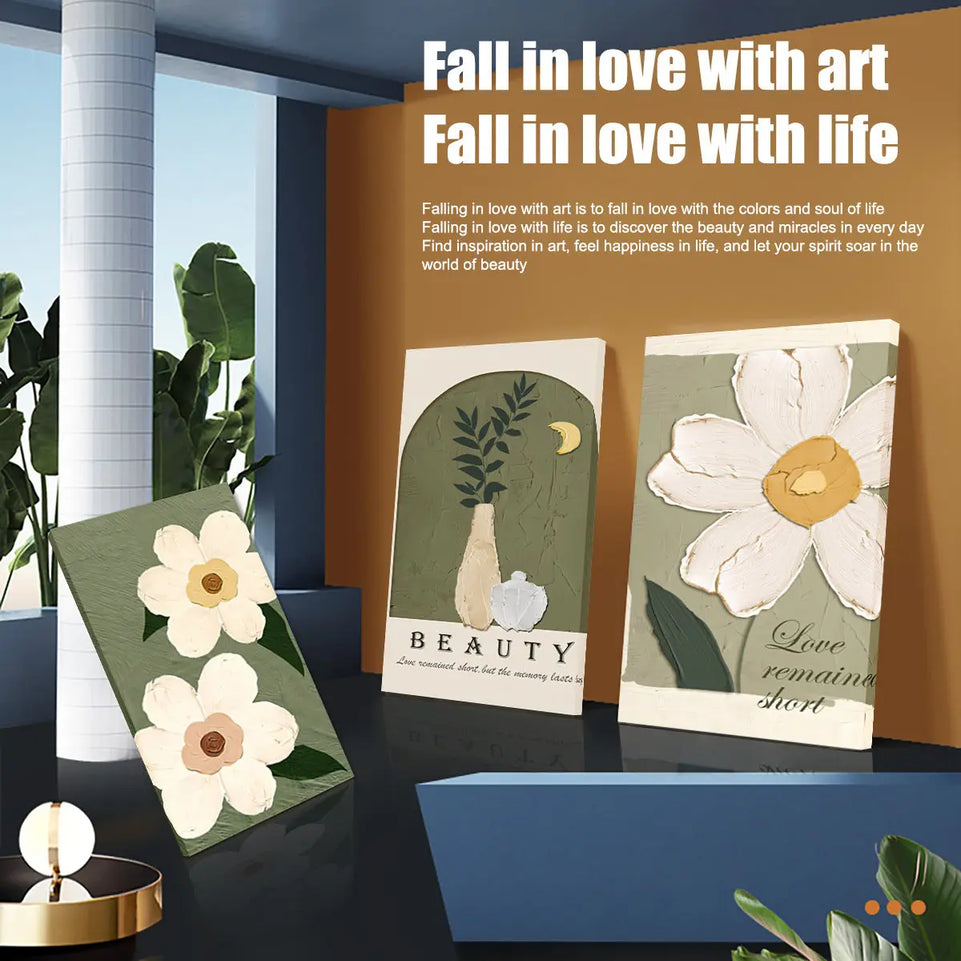 Set of 3 Floral Market Wall Art Canvas Painting Motivational Poster Bohemian Canvas Wall Art Modern Farmhouse Wall Decor Poster Ideal Gift for Bedroom Living Room Office Home Decor Holiday Decoration June Wall Art
