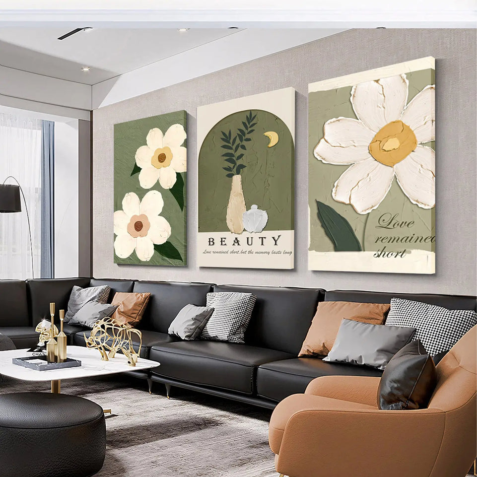 Set of 3 Floral Market Wall Art Canvas Painting Motivational Poster Bohemian Canvas Wall Art Modern Farmhouse Wall Decor Poster Ideal Gift for Bedroom Living Room Office Home Decor Holiday Decoration June Wall Art