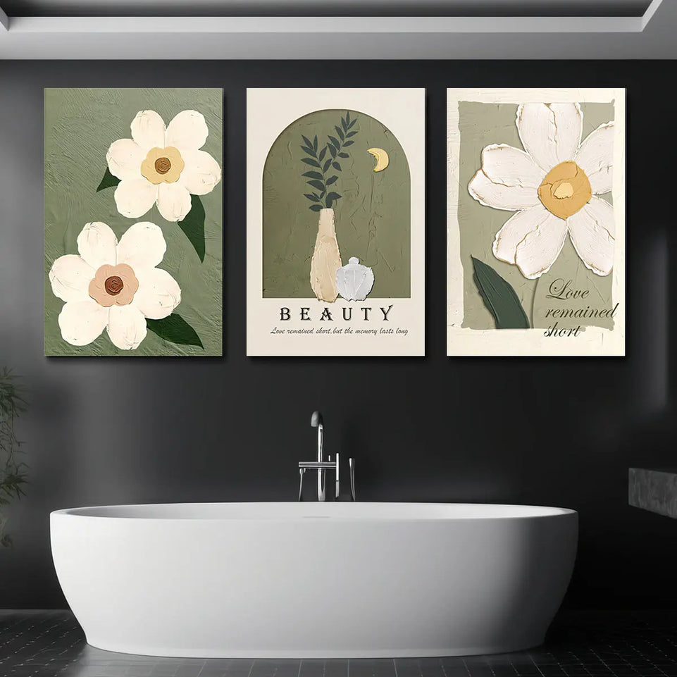 Set of 3 Floral Market Wall Art Canvas Painting Motivational Poster Bohemian Canvas Wall Art Modern Farmhouse Wall Decor Poster Ideal Gift for Bedroom Living Room Office Home Decor Holiday Decoration June Wall Art