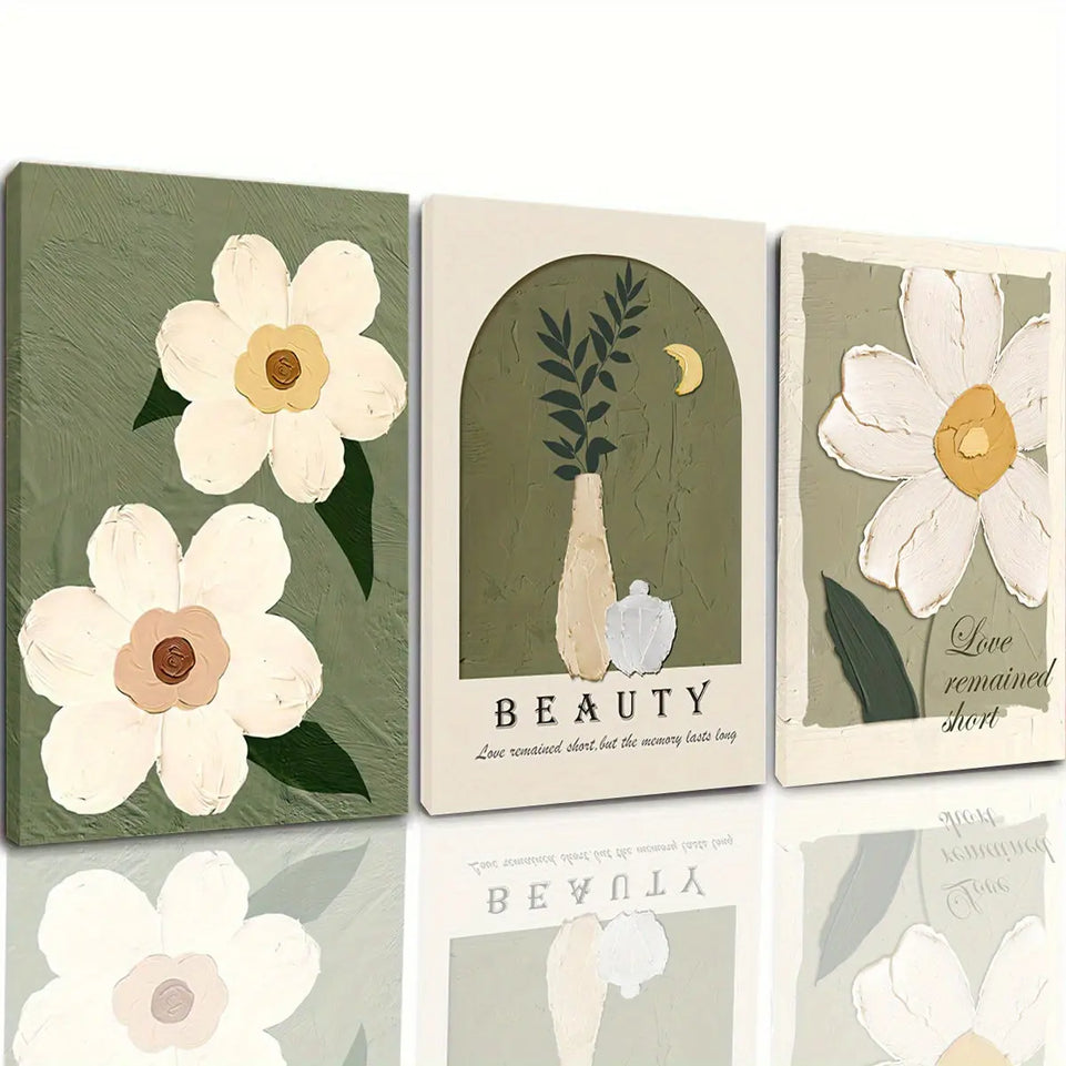 Set of 3 Floral Market Wall Art Canvas Painting Motivational Poster Bohemian Canvas Wall Art Modern Farmhouse Wall Decor Poster Ideal Gift for Bedroom Living Room Office Home Decor Holiday Decoration June Wall Art