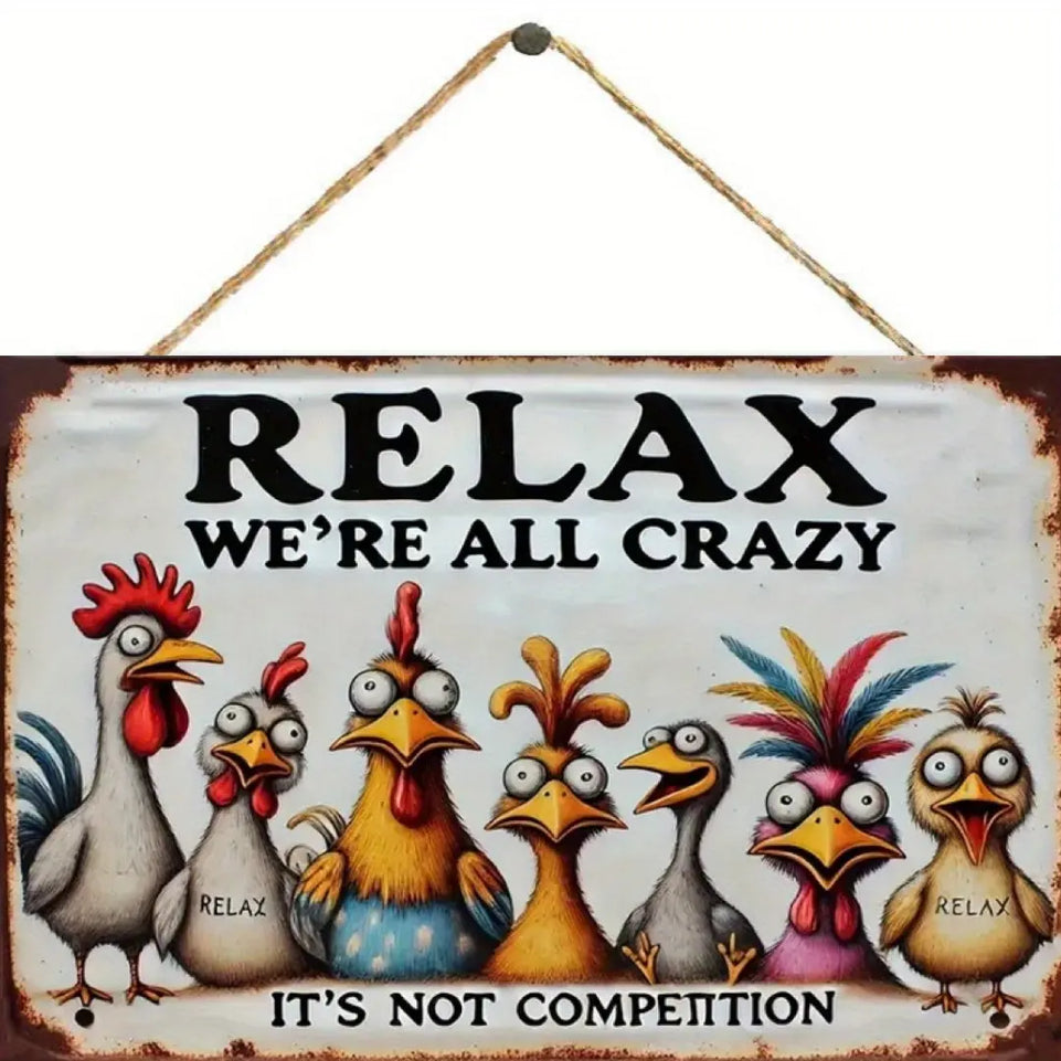 Rustic Wooden Humorous Sign - 1pc, 7.87x5.3inch "Relax We're All Crazy It's Not Competition" - Multipurpose Farmhouse Wall Art for Home, Bar, Cafe, Office, Garage - Vintage Style Decorative Plaque June Wall Art