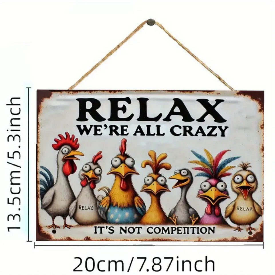 Rustic Wooden Humorous Sign - 1pc, 7.87x5.3inch "Relax We're All Crazy It's Not Competition" - Multipurpose Farmhouse Wall Art for Home, Bar, Cafe, Office, Garage - Vintage Style Decorative Plaque June Wall Art