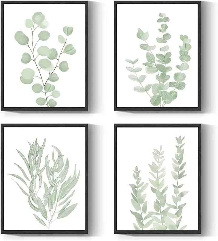 Drsoum Framed Botanical Plant Canvas Wood Wall Art Light Green Sage Wall Decor Eucalyptus Leaf Picture for Bedroom Living Room Bathroom Office 8”x 10” x 4pcs https://www.amazon.com/dp/B0CB1NZ5HT