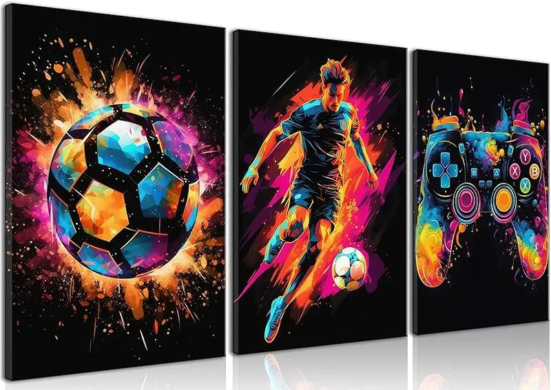 3pcs Game Room Decor Neon Gaming Posters Wall Art Gamer Accessories Theme Canvas Print Game Console Painting Picture for Children Youth Game Boys Bedroom Teen Wall Decor Unframed 12"x16"x3 https://www.amazon.com/dp/B0CPCHHKQD