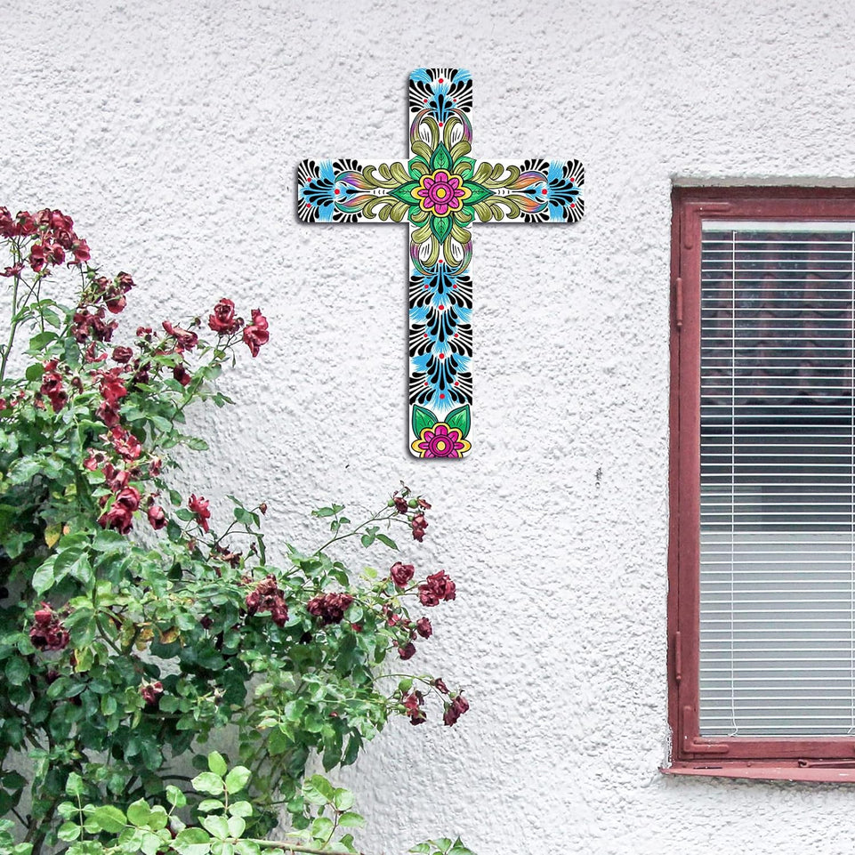 Floral Cross Wall Decor Hand Painted Decorative Inspirational Wooden Cross Spanish Style Wall Cross Mexican Art Wall Decor Mexican Crucifix for Home Room Church Decoration (Cute Style) https://www.amazon.com/dp/B09HBMJ1WQ