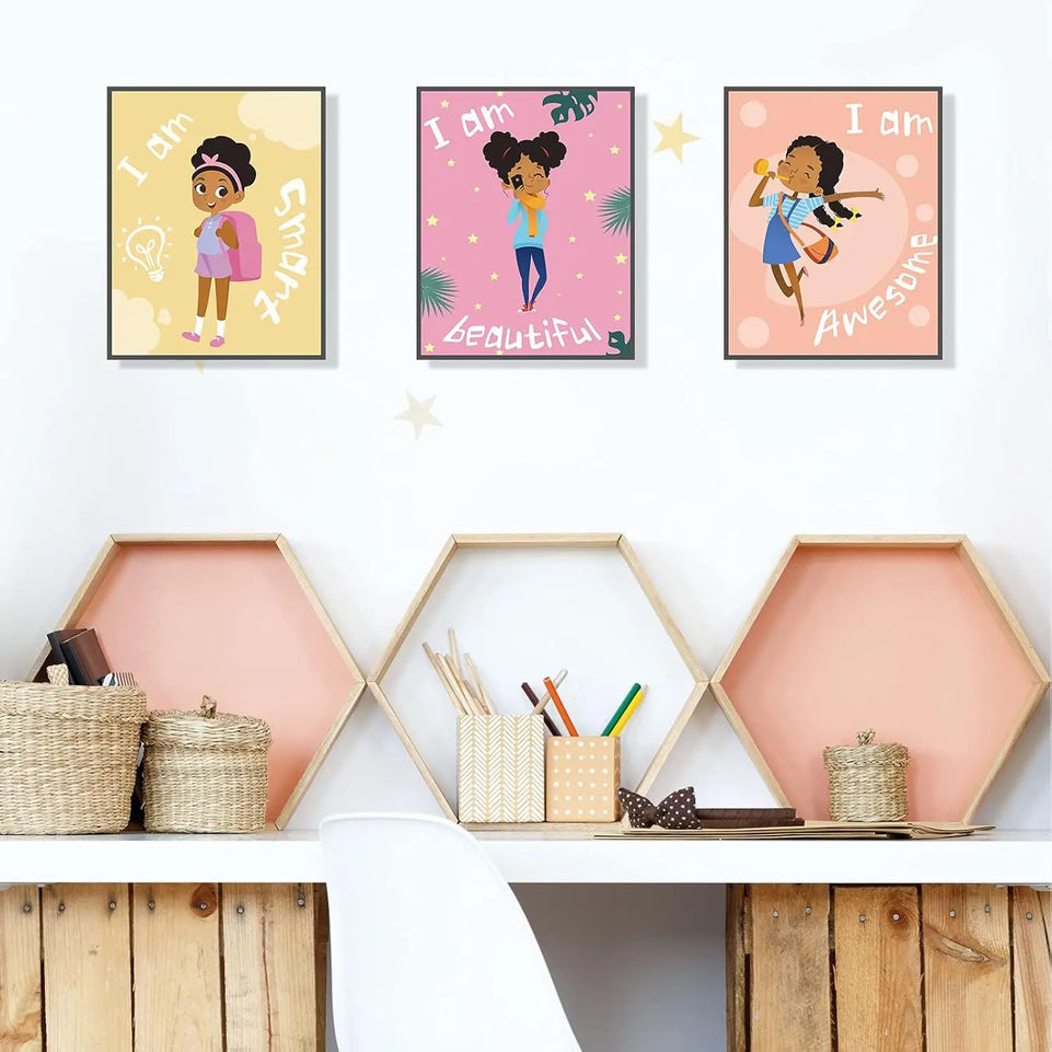 Outus 9 Pieces Black Girl Wall Decor for Girls Room Inspirational Quote African American Wall Art Motivational Saying Wall Decor for International Women's Day Girl Kids Bedroom Gift https://www.amazon.com/dp/B092MGT7DD