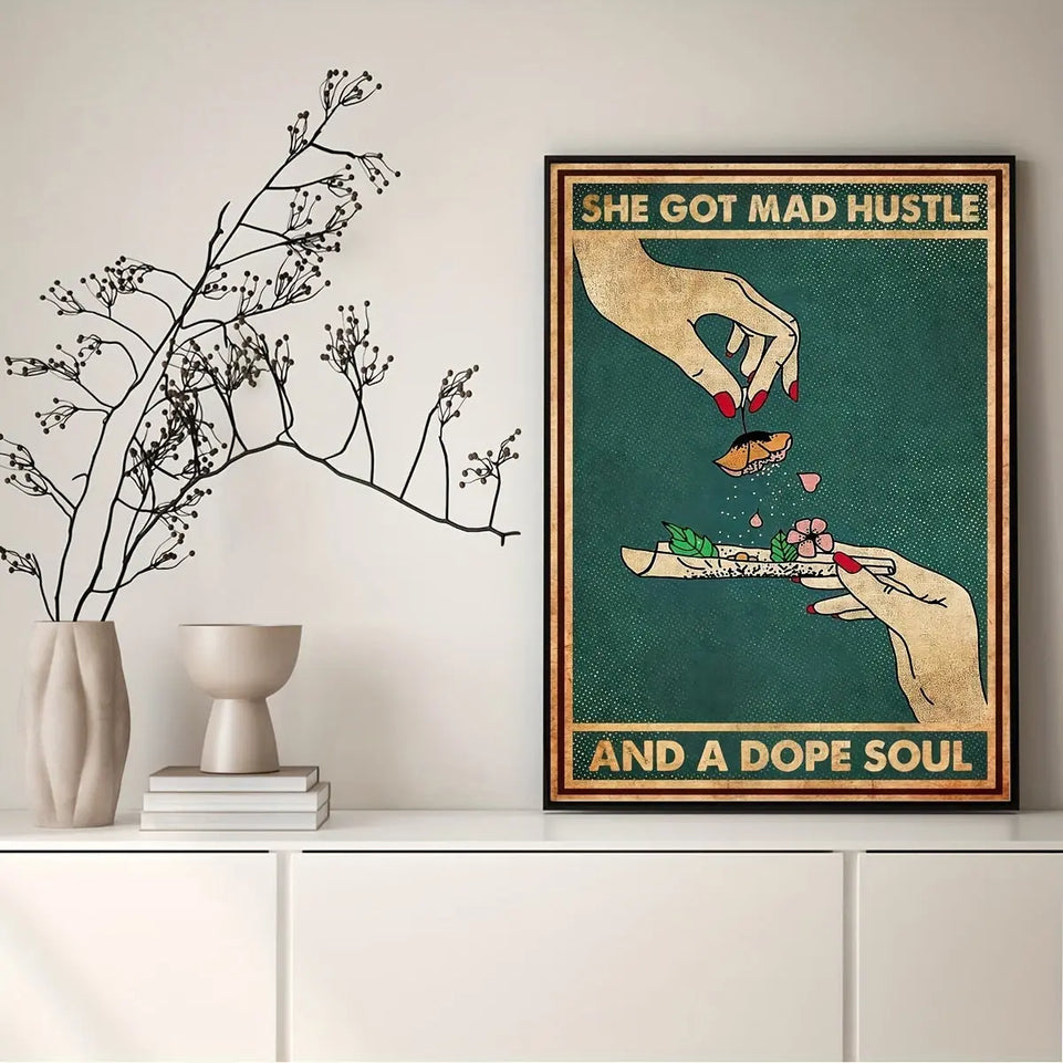 1pc Retro Canvas Painting Print Poster She Got Mad Hustle And A Dope Soul Hand Flower Pattern Poster Wall Art Home Decor Room Decor Canvas Poster No Frame June Wall Art