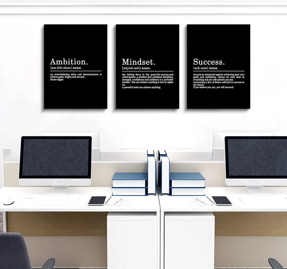 Inspirational Canvas Painting Wall Art -EPHANY ART,Mindset Quotes Prints, Success Framed Entrepreneur Poster Positive Quotes Wall Poster for Home Office Workplace (M-3pcs,12x16inchx3pcs) https://www.amazon.com/dp/B0B3J9L4QY