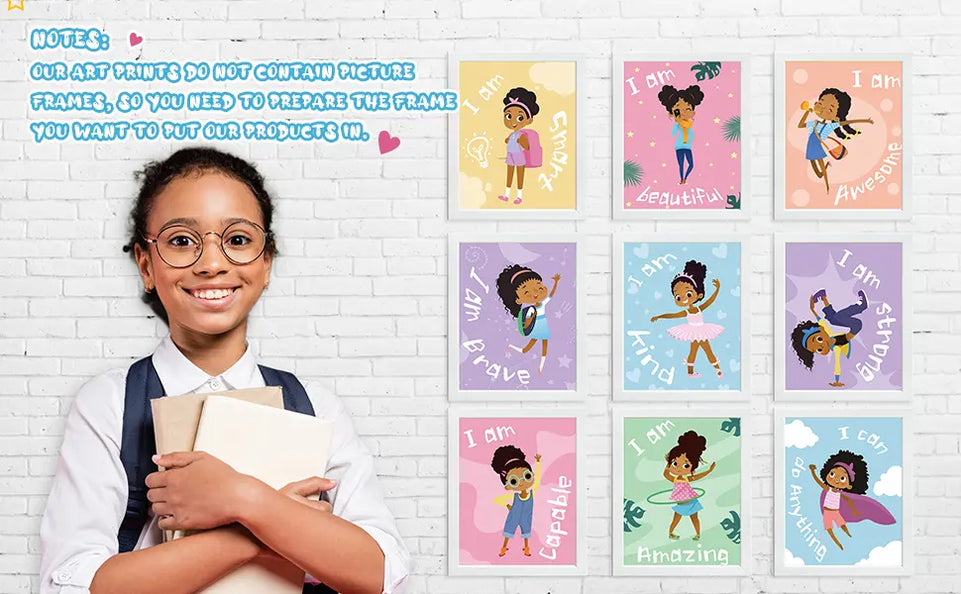 Outus 9 Pieces Black Girl Wall Decor for Girls Room Inspirational Quote African American Wall Art Motivational Saying Wall Decor for International Women's Day Girl Kids Bedroom Gift https://www.amazon.com/dp/B092MGT7DD