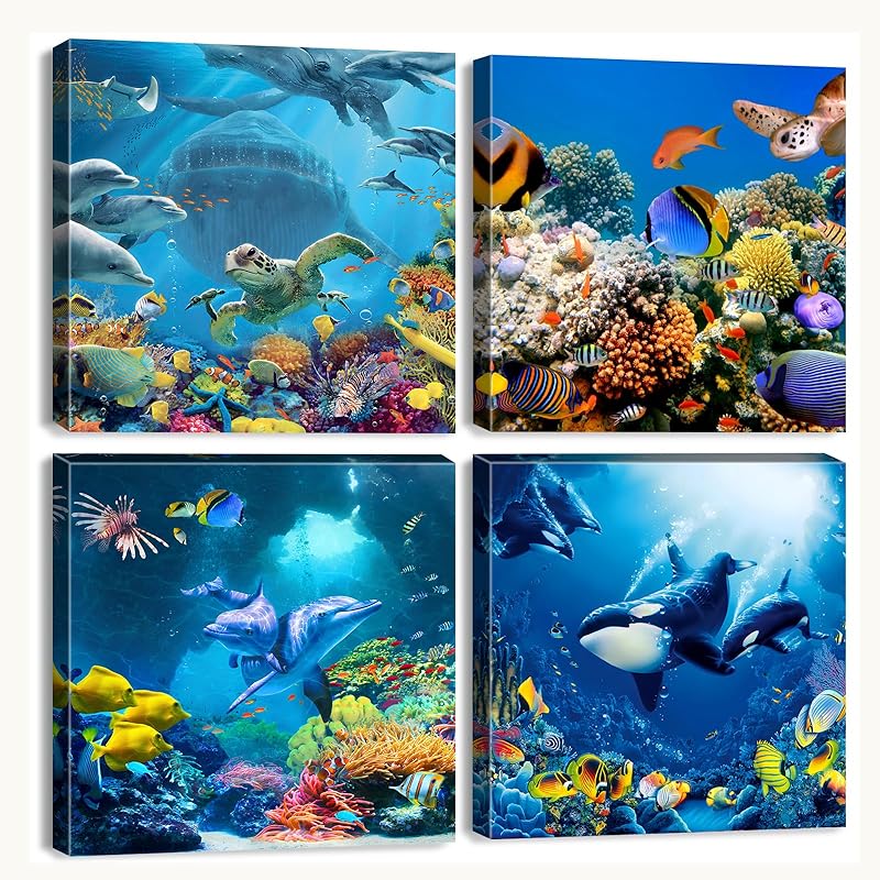 Bathroom Wall Art Beach Decor Ocean Sea Turtle Octopus Canvas Pictures Coastal Room Decor Teal Bathroom Accessories Vintage Whale Seahorse Poster Modern Nautical Painting Bedroom Home Decorations https://www.amazon.com/dp/B07HMJFDK3