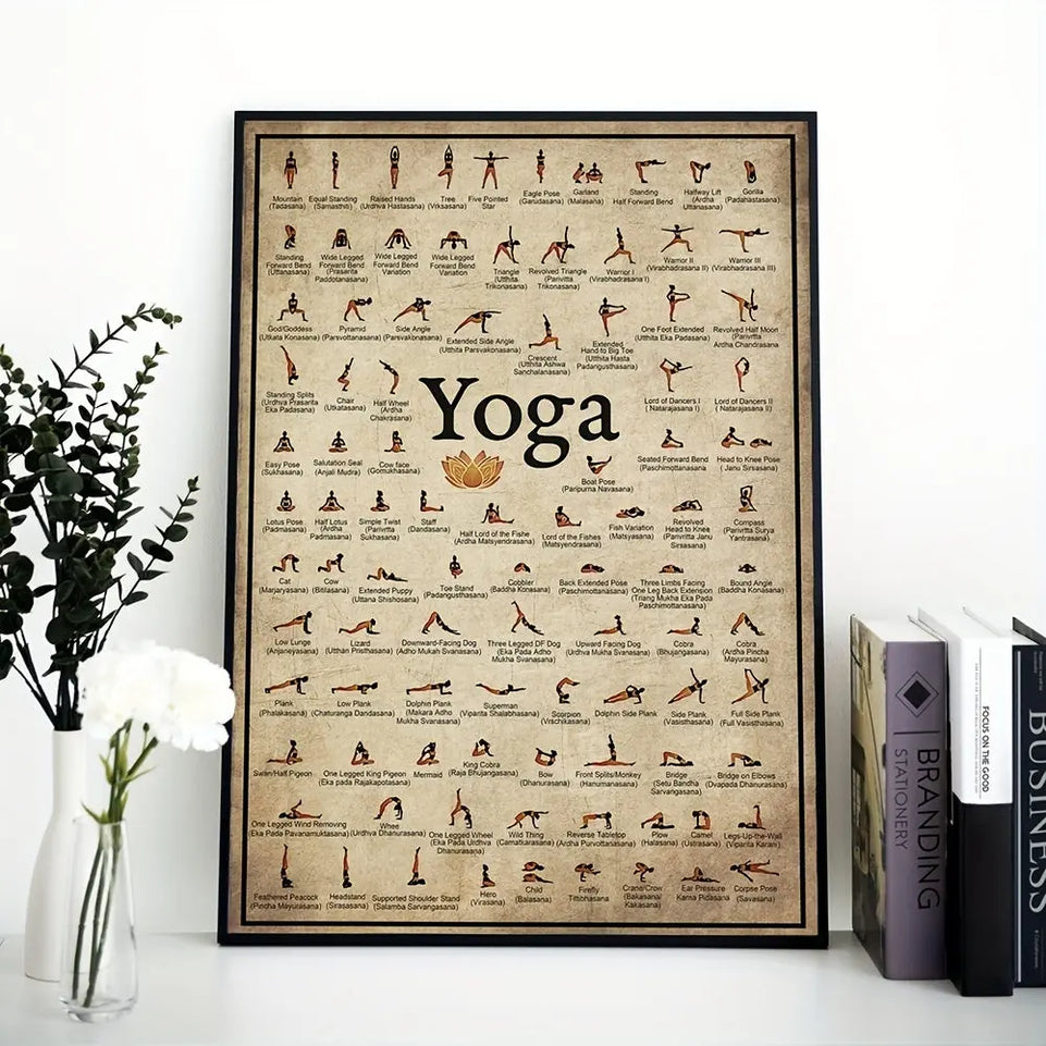 Yoga Chart Pose Health Poster - 1pc Home Exercise Gym Ashtanga Wall Art Canvas Painting - Living Room Home Wall Decor June Wall Art