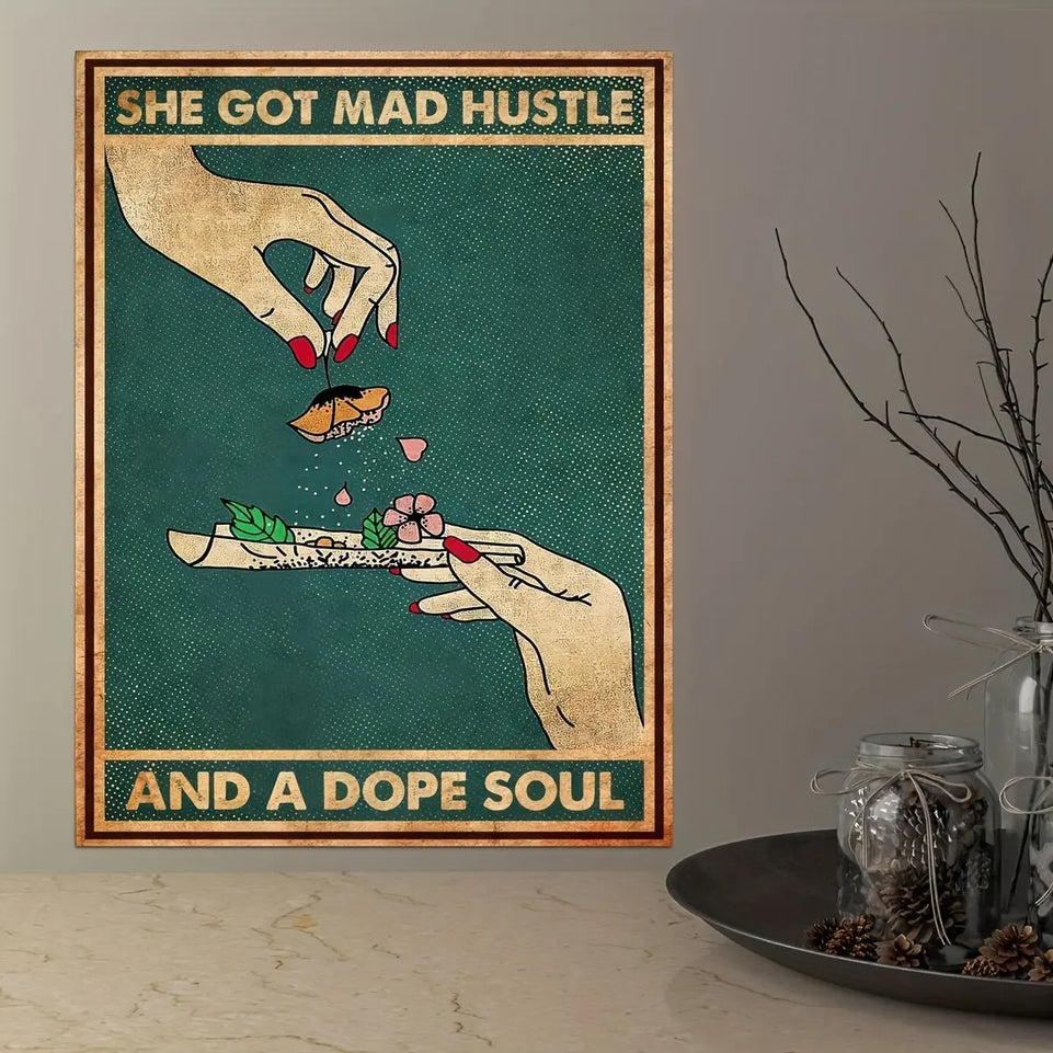 1pc Retro Canvas Painting Print Poster She Got Mad Hustle And A Dope Soul Hand Flower Pattern Poster Wall Art Home Decor Room Decor Canvas Poster No Frame June Wall Art
