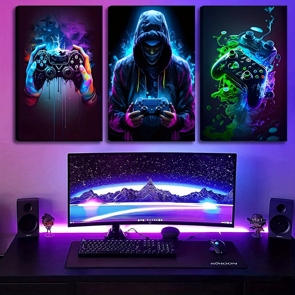 3pcs Retro Gaming Canvas Art Set - Colorful Neon Gamepad Watercolor Posters, Unframed Wall Decor for Boys' & Youngsters' Rooms https://www.temu.com/search_result.html?search_key=601099588585525