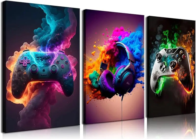 3pcs Game Room Decor Neon Gaming Posters Wall Art Gamer Accessories Theme Canvas Print Game Console Painting Picture for Children Youth Game Boys Bedroom Teen Wall Decor Unframed 12"x16"x3 https://www.amazon.com/dp/B0CPCHHKQD