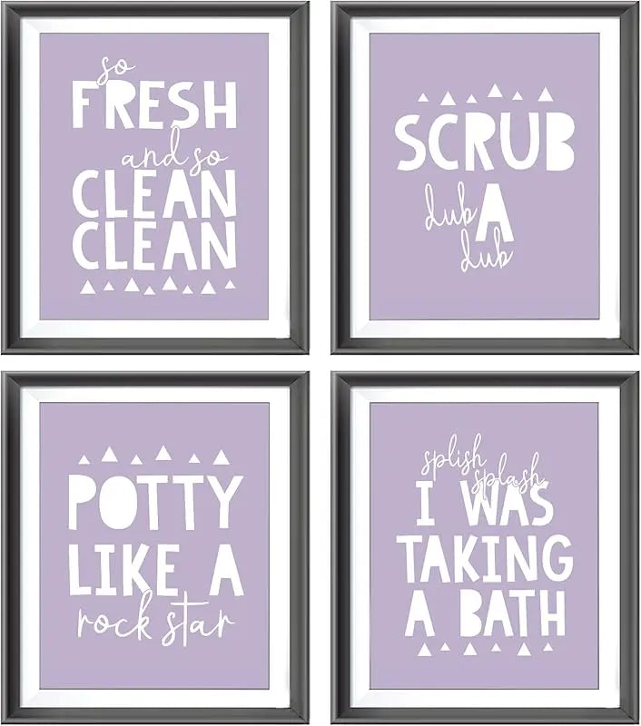 So Fresh and Clean Colorful Bathroom Art Poster Prints for Home Kid Washroom Restroom Nursery Toilet Laundry Decor,Funny Bathroom Rules Word Art Decorations Prints Wall Art Unframed 4pcs 8x10inches https://www.amazon.com/dp/B0BY6BBXTF
