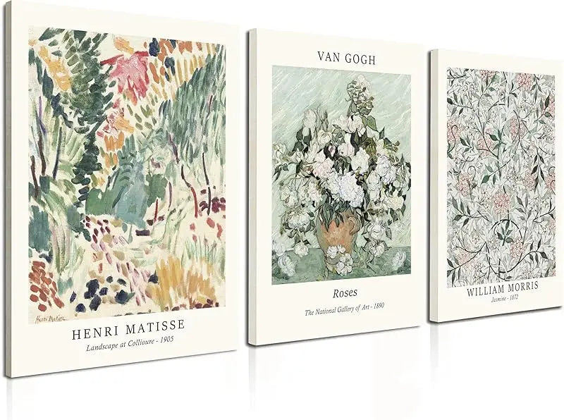 Induslyfe Framed Sage Green Vintage Wall Art Canvas Decor Set of 3, Matisse Wall Art Prints Posters Mid Century Modern Art, Aesthetic Floral Botanical wall art for bedroom, living room, bathroom 12x16 https://www.amazon.com/dp/B0CKY1V241