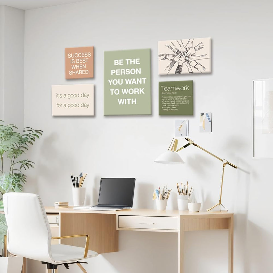 YEOION Office Inspirational Wall Art,Teamwork Canvas Wall Art for Office,Motivational Office Wall Decor,Positive Quotes Wall Decor for Office,Office Canvas Wall Art Set of 6 https://www.amazon.com/dp/B0D2CKC578