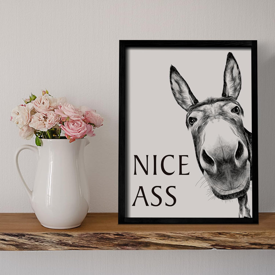 Heiple Framed Bathroom Art Bathroom Wall Decor Farmhouse Home Bathroom Decor Sets Vintage Funny Wall Art Bathroom Signs (11"x14" Black Framed, Donkey) https://www.amazon.com/dp/B0CGRGT7J3