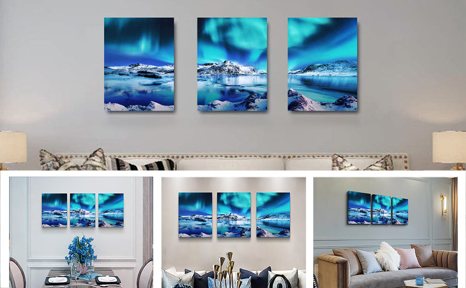 Canvas Wall Art For Living Room Wall Decor For Bedroom Farmhouse Wall Art Aurora Scenery Wall Paintings Office Wall Decor 3 Piece Framed Blue Wall Pictures Ready To Hang For Bathroom Home Decorations https://www.amazon.com/dp/B0BMF6TMHB