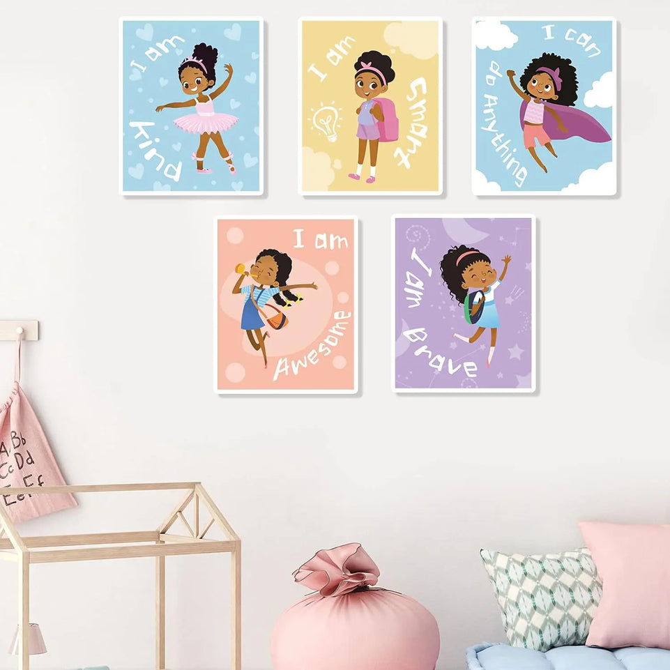 Outus 9 Pieces Black Girl Wall Decor for Girls Room Inspirational Quote African American Wall Art Motivational Saying Wall Decor for International Women's Day Girl Kids Bedroom Gift https://www.amazon.com/dp/B092MGT7DD