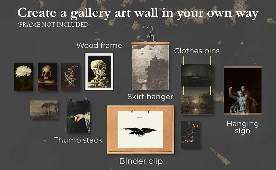 97 Decor Dark Academia Decor for Bedroom - Gothic Home Decor Aesthetic, Moody Dark Academia Wall Art, Vintage Halloween Posters for Room Aesthetic, Goth Wall Decor, Witchy Gallery Wall Art (Unframed) https://www.amazon.com/dp/B0BV1TJLMB