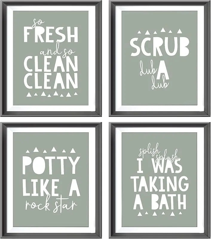So Fresh and Clean Colorful Bathroom Art Poster Prints for Home Kid Washroom Restroom Nursery Toilet Laundry Decor,Funny Bathroom Rules Word Art Decorations Prints Wall Art Unframed 4pcs 8x10inches https://www.amazon.com/dp/B0BY6BBXTF