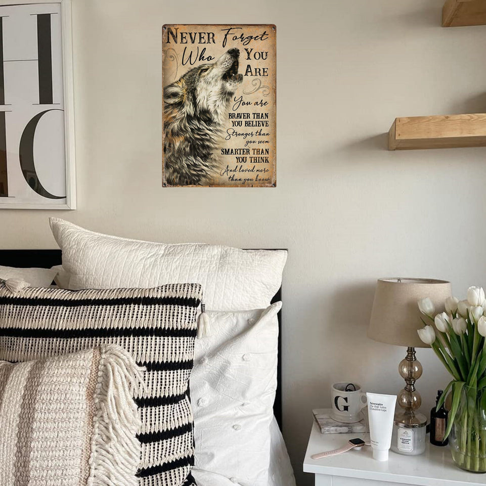 1pc Inspirational Wolf Spirit Tin Sign - "Never Forget Who You Are" - Rustic Metal Wall Decor with Motivational Quote, Perfect for Living Room & Farmhouse, 8"x12, Inspirational Wall Decor https://www.temu.com/search_result.html?search_key=601099526112046