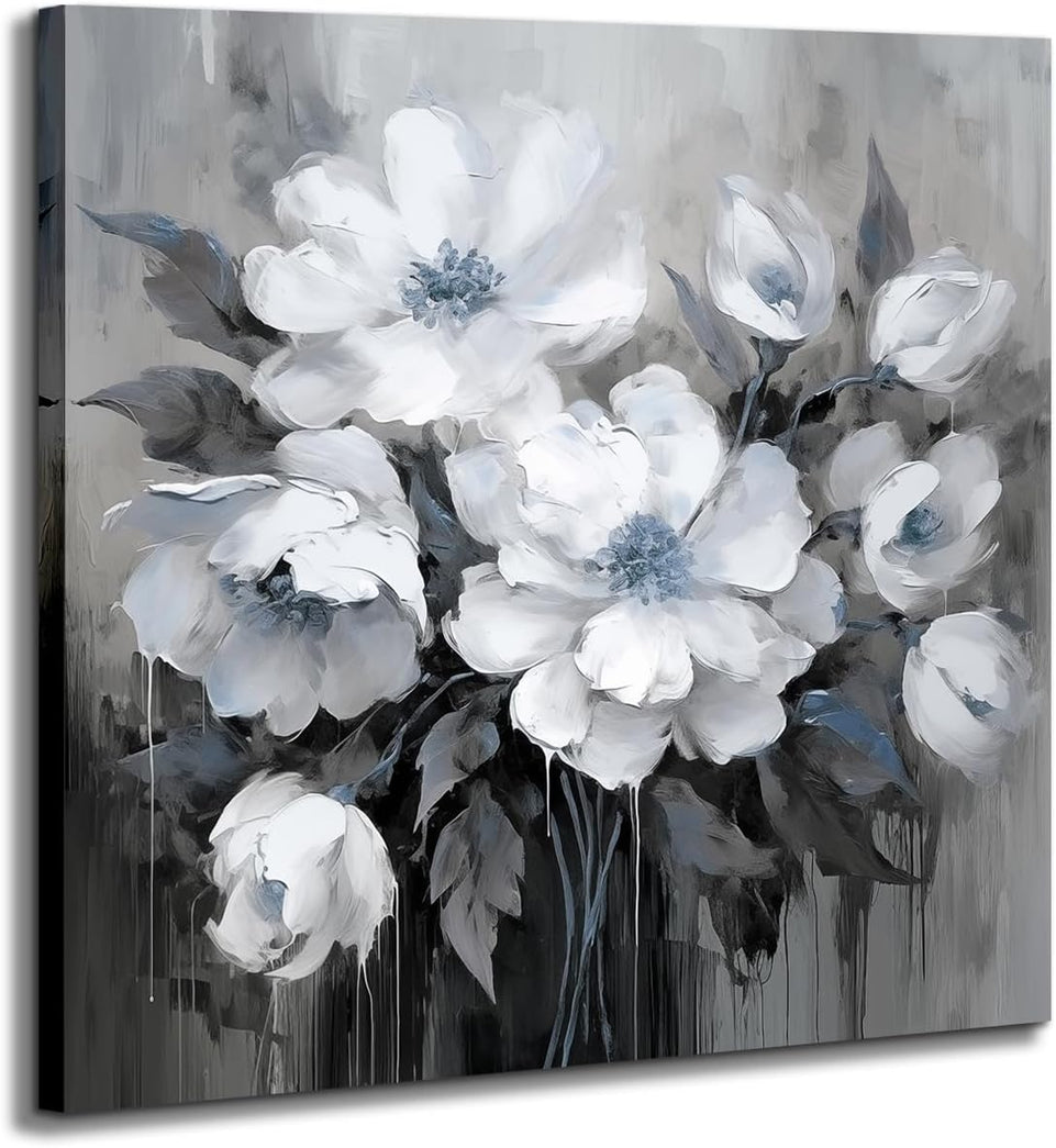 AnZhongArt Bathroom Wall Art,Flower Wall Art,Canvas Wall Art,Small wall Art Gray and White and Blue Flower Wall Art-Floral Canvas Wall Art, Bedroom Office Flower Wall Art Decoration,12x12 inches https://www.amazon.com/dp/B0CR7H4SQ4