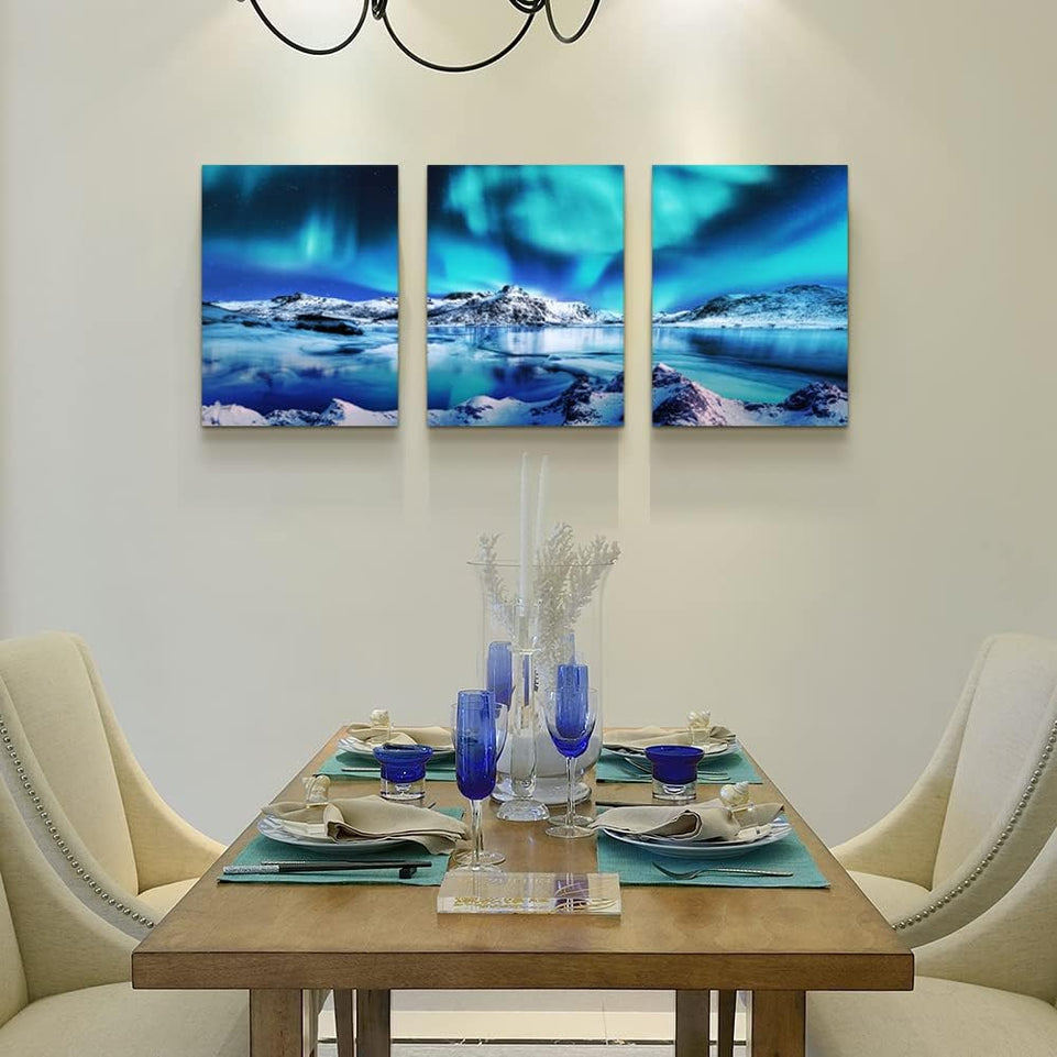 Canvas Wall Art For Living Room Wall Decor For Bedroom Farmhouse Wall Art Aurora Scenery Wall Paintings Office Wall Decor 3 Piece Framed Blue Wall Pictures Ready To Hang For Bathroom Home Decorations https://www.amazon.com/dp/B0BMF6TMHB