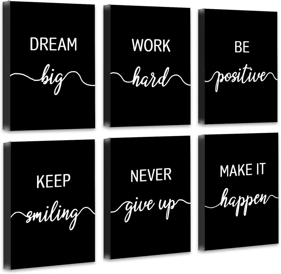 Drsoum Motivational Wall Decor Inspirational Office Wall Art Black Quotes Wall Art for Living Room Encouraging Canvas Posters for Office Bedroom Sayings for Wall Decor - 8” x10” x6 PCS (Framed) https://www.amazon.com/dp/B0C6LPVLRF