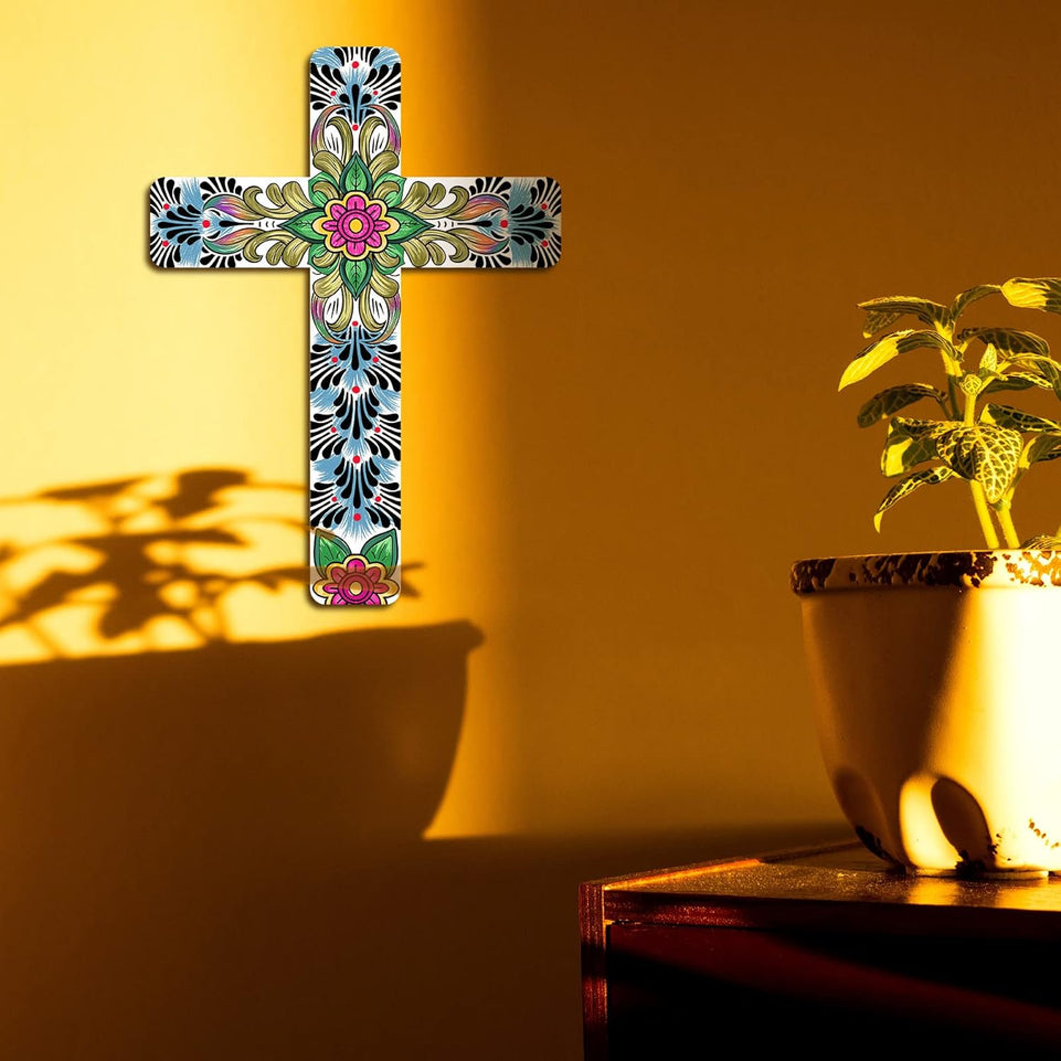 Floral Cross Wall Decor Hand Painted Decorative Inspirational Wooden Cross Spanish Style Wall Cross Mexican Art Wall Decor Mexican Crucifix for Home Room Church Decoration (Cute Style) https://www.amazon.com/dp/B09HBMJ1WQ
