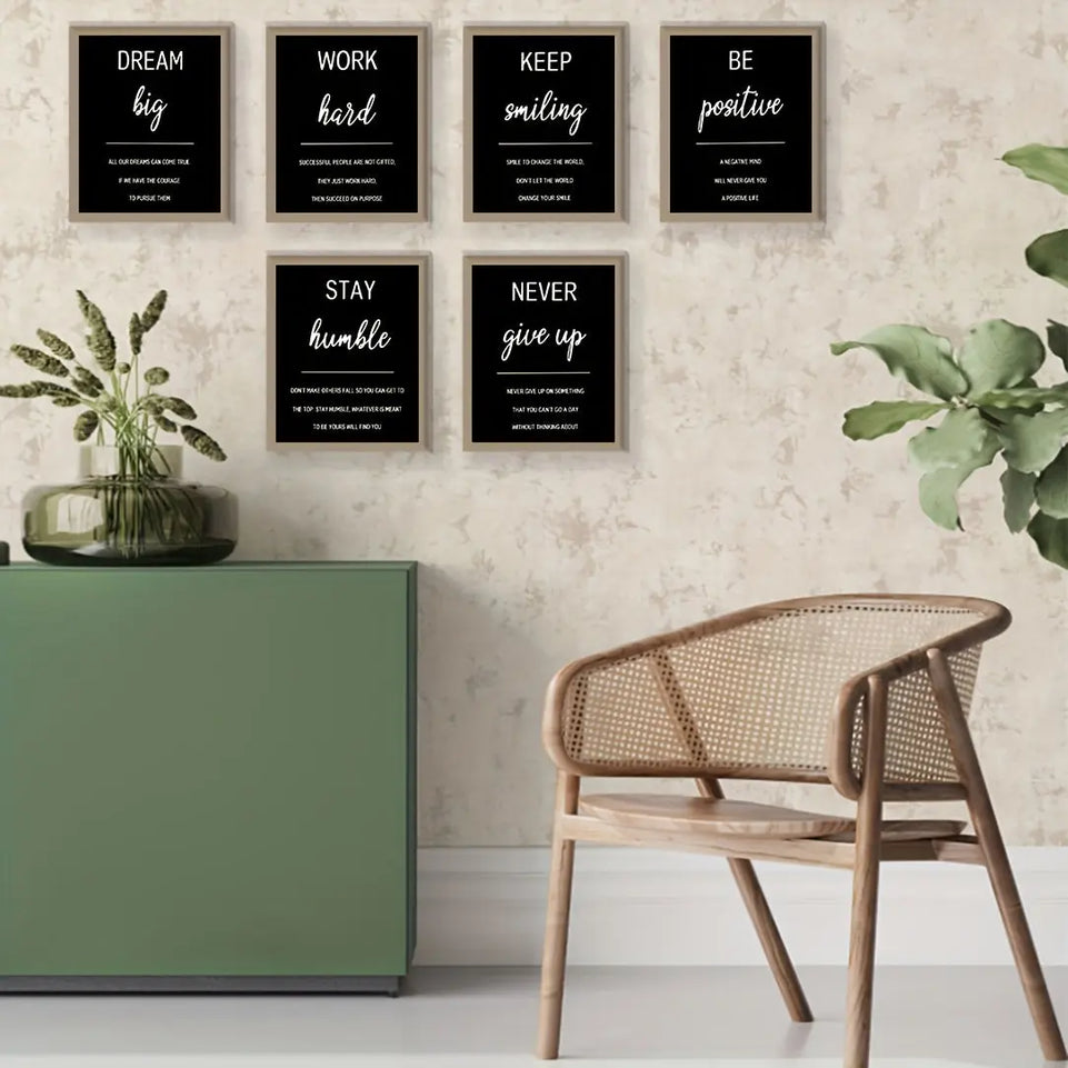 6pcs Inspirational Quote Wall Art Set - Frameless Motivational Posters for Office, Living Room & Bedroom Decor June Wall Art