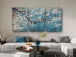 3 Piece Wall Art Hand-Painted Framed Flower Oil Painting On Canvas Gallery Wrapped Modern Floral Artwork for Living Room Bedroom Décor Teal Blue Lake Ready to Hang 12"x16"x3 Panel https://www.amazon.com/dp/B07RPLB9CH