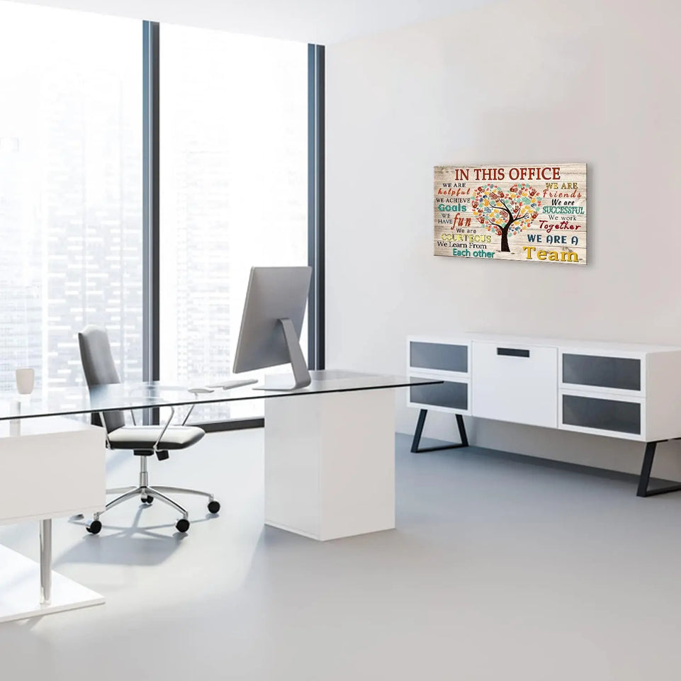 WHAOMIOT In This Office We Are A Team Inspirational Wall Art Positive Modern Decor Poster Canvas Print 24x16 Inch Frame Ready To Hang, Framed 24×16 Inch https://www.amazon.com/dp/B09TW97X8Q