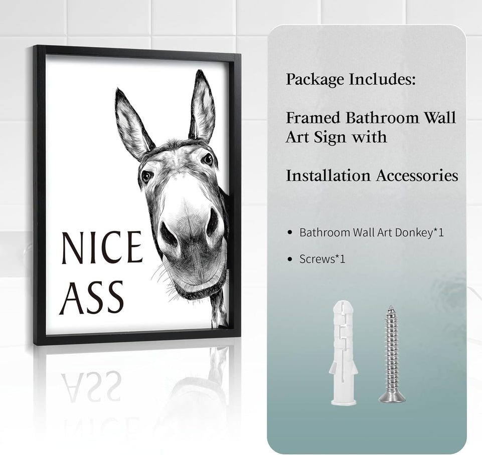 Heiple Framed Bathroom Art Bathroom Wall Decor Farmhouse Home Bathroom Decor Sets Vintage Funny Wall Art Bathroom Signs (11"x14" Black Framed, Donkey) https://www.amazon.com/dp/B0CGRGT7J3