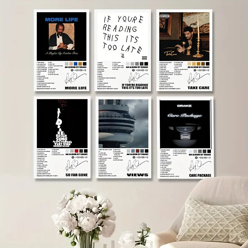 6pcs/set, Aesthetic Poster Wall Decoration Painting, Album Cover Wall Collage Set, Music Theme Aesthetic Poster, Album Cover Inspired Wall Collage Kit - Room Aesthetic Poster, Room Personalized Decorative Wall Stickers, Music June Wall Art