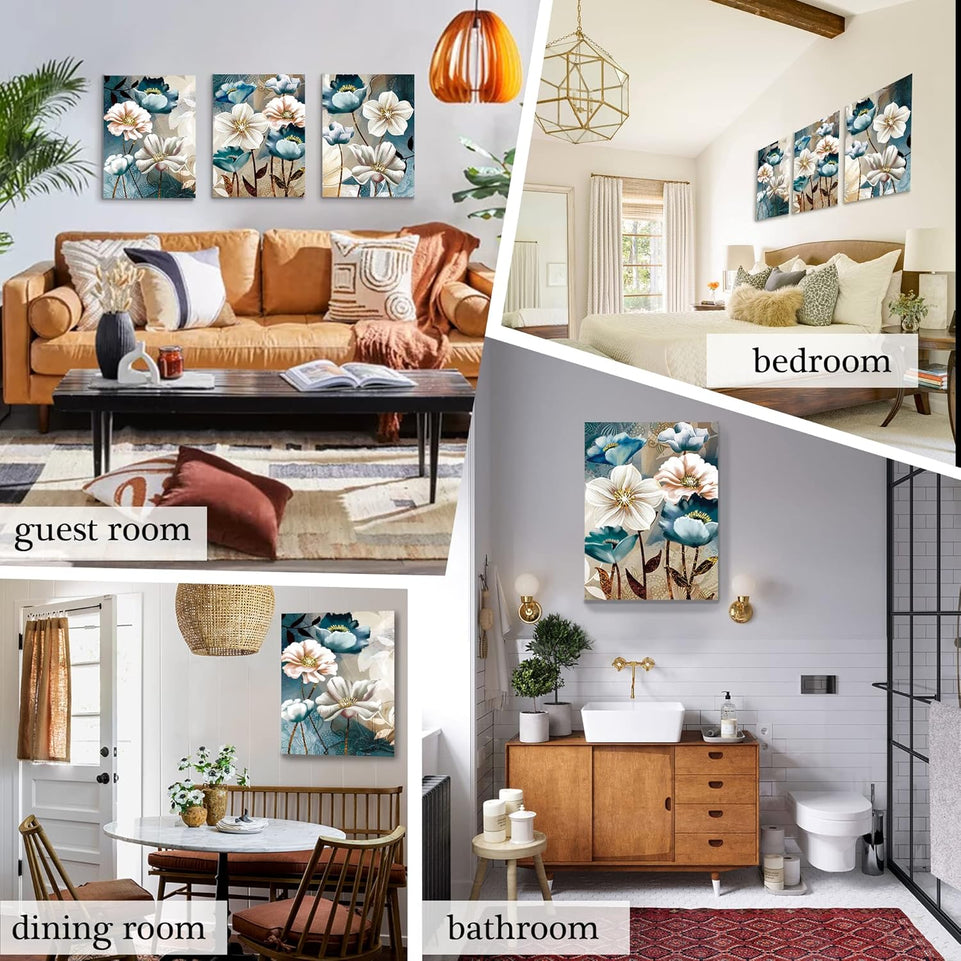 SERIMINO 3 Piece Lotus Flower Canvas Wall Art for Living Room White and Indigo Blue Floral Picture Wall Decor for Dining Room Bedroom Bathroom Kitchen Print Painting for Home Decorations https://www.amazon.com/dp/B08VP27GL7