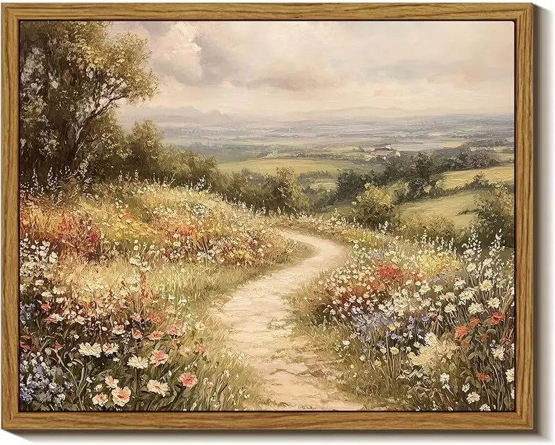 InSimSea Framed Wall Art for Living Room Landscape Canvas Wall Decor Meadow with Flowers Vintage Paintings Classical Wildflower Field Scene Boho Floral Pictures Decor Gifts for Bathroom Bedroom 8x10in https://www.amazon.com/dp/B0D1YFGWX7