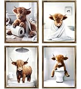 TWNSLLA Highland Cow Funny Bathroom Decor Wall Art,Bathroom Highland Cow Art Prints,Rustic Farmhouse Bathroom Wall Decor,Funny Bathroom Signs Animal Canvas Wall Art,UNFRAMED,8x10inchx4pcs https://www.amazon.com/dp/B0D2CRRJBZ