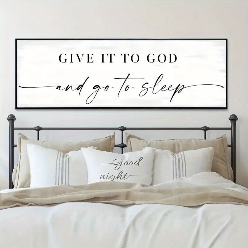Inspirational "Give It to God and Go to Sleep" Quote Modern Minimalist Art Deco Canvas Print - 1pc Frameless Wall Hanging Decor for Living Room, Bedroom, Home Office, Classroom - Indoor Art Poster June Wall Art