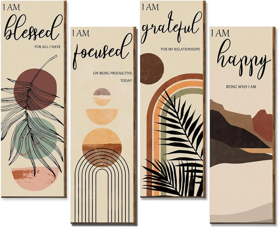 Boho Wall Art Prints 11 x 4 x 1 Inch, Set of 4, Mid Century Positive Affirmations Wall Decor Inspirational Boho Prints Wall Art Minimalist Home Decor Prints for Kitchen, Bedroom, Living Room, No Frame https://www.amazon.com/dp/B09MQL9323