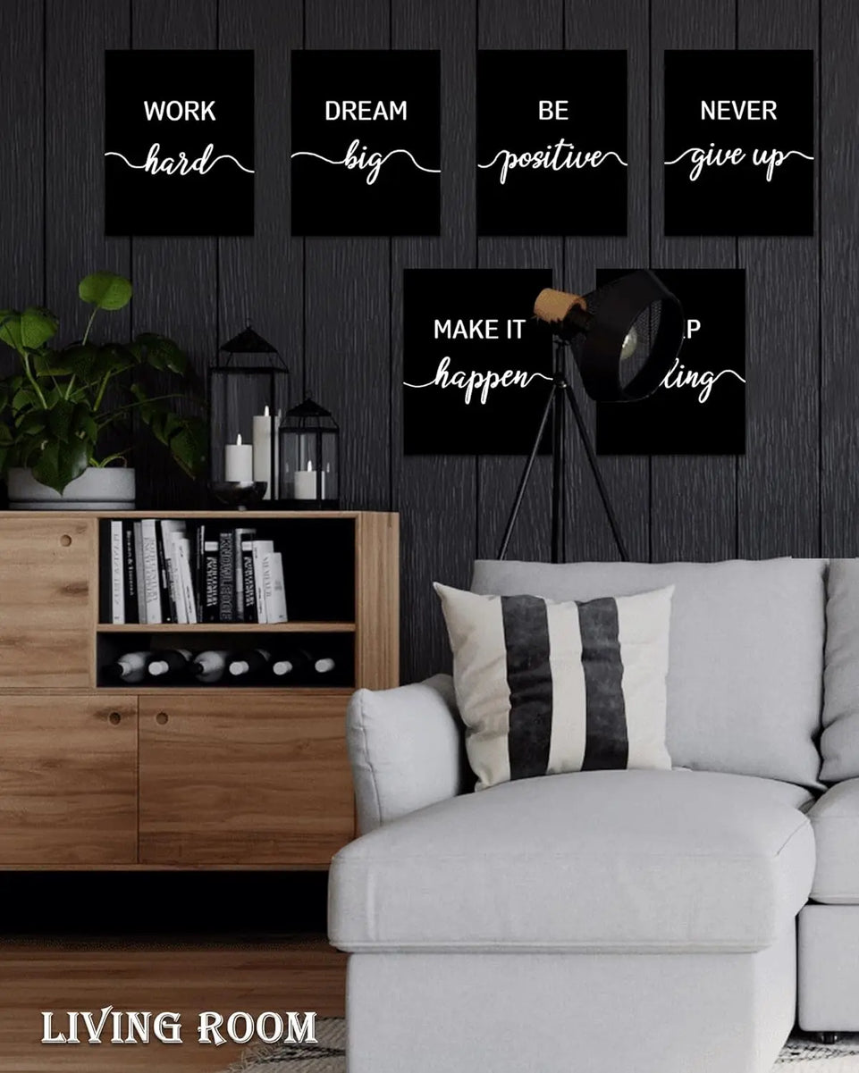 Drsoum Motivational Wall Decor Inspirational Office Wall Art Black Quotes Wall Art for Living Room Encouraging Canvas Posters for Office Bedroom Sayings for Wall Decor - 8” x10” x6 PCS (Framed) https://www.amazon.com/dp/B0C6LPVLRF
