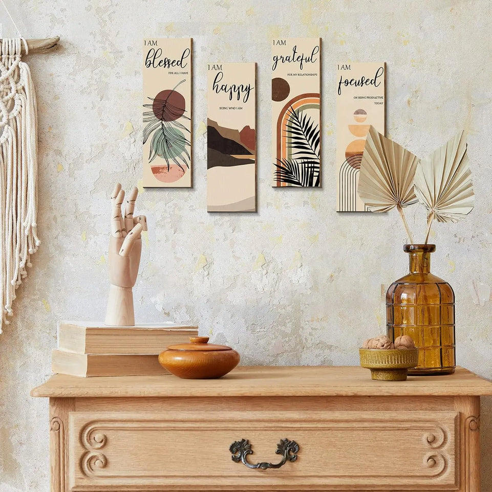 Boho Wall Art Prints 11 x 4 x 1 Inch, Set of 4, Mid Century Positive Affirmations Wall Decor Inspirational Boho Prints Wall Art Minimalist Home Decor Prints for Kitchen, Bedroom, Living Room, No Frame https://www.amazon.com/dp/B09MQL9323