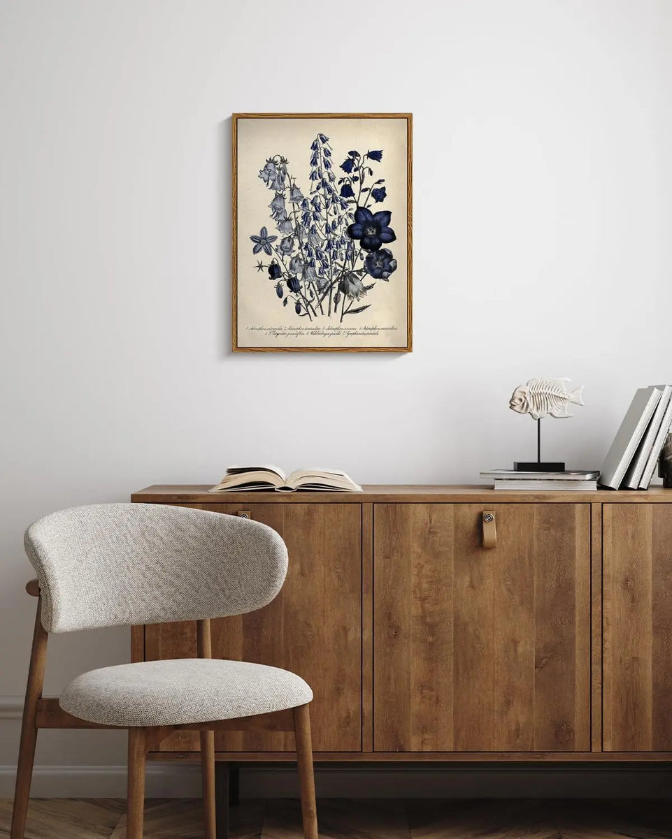 VIYYIEA Vintage Framed Botanical Wall Art Decor, Living Room Bedroom Blue Campanula Pictures Retro Wall Decor, Framed Canvas Prints Artwork, Farmhouse Flower Paintings,12x16 Inch https://www.amazon.com/dp/B0D1K1C7YB