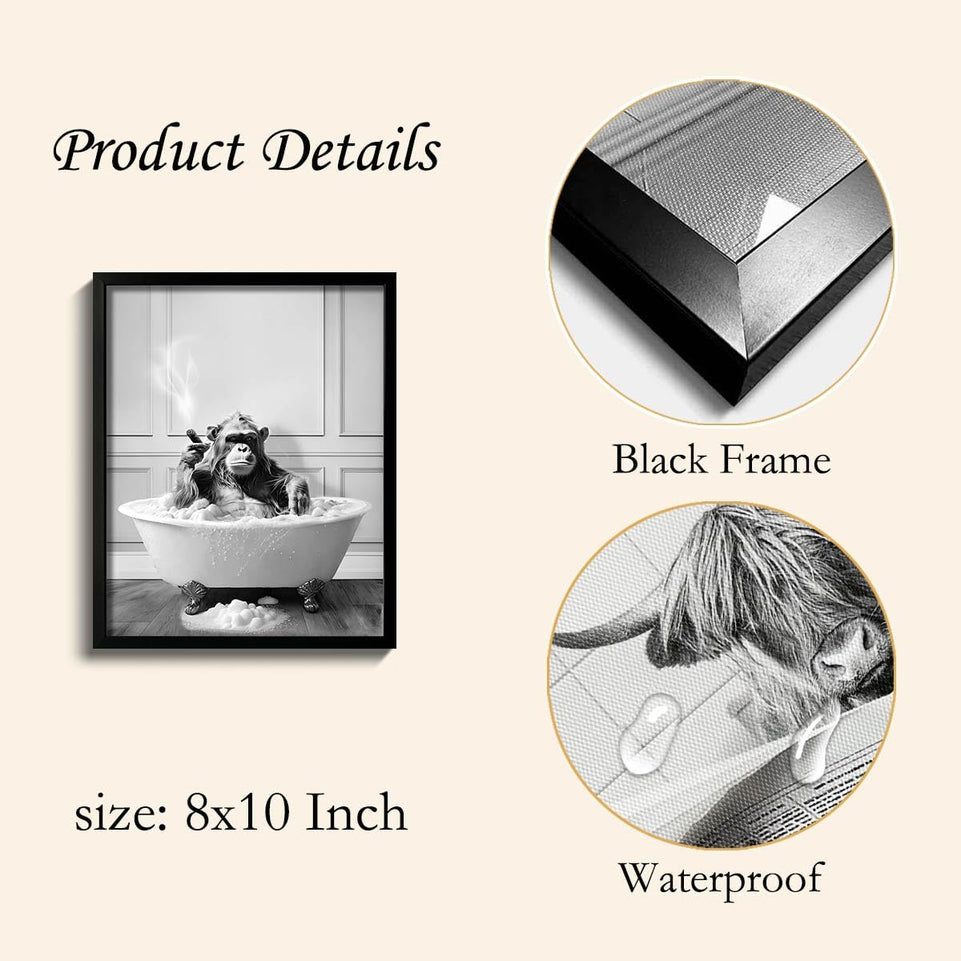 Framed Bathroom Decor Wall Art, Chimpanzee in Bathtub, Black and White Wall Art, Funny Bathroom Wall Decor Signs, Cute Animal Art for Bathroom (Framed,8''x10'')1 https://www.amazon.com/dp/B0CFVFYRPZ